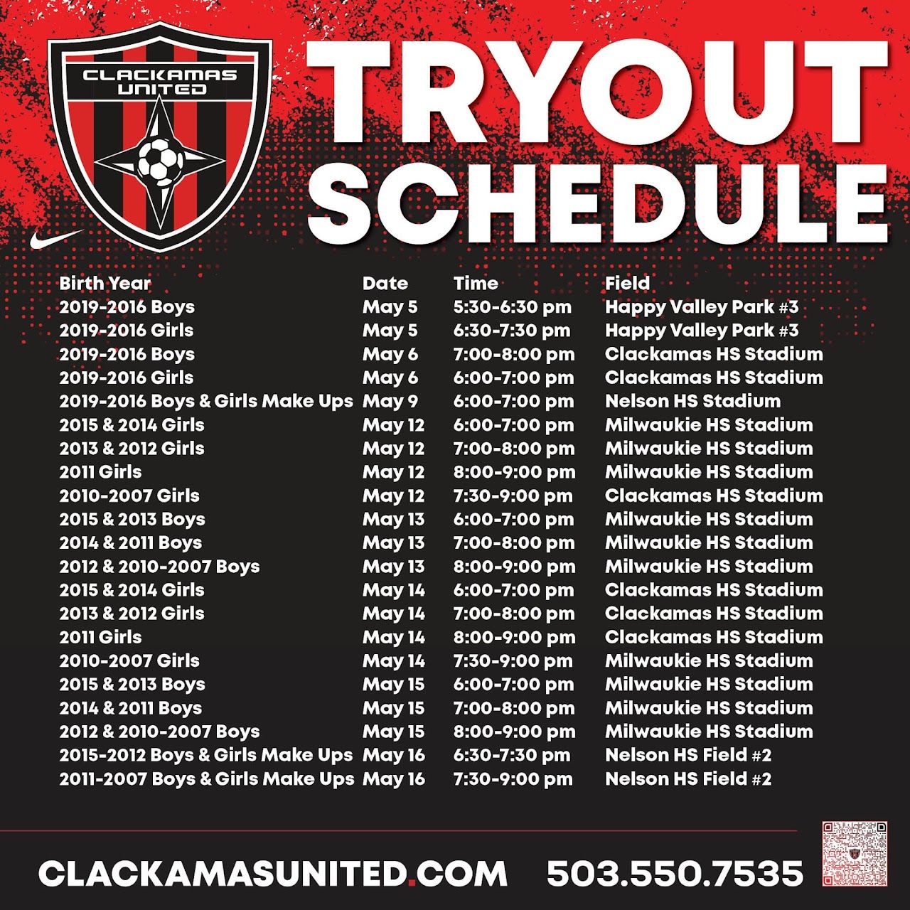 2025/26 Classic Season Tryout Schedule